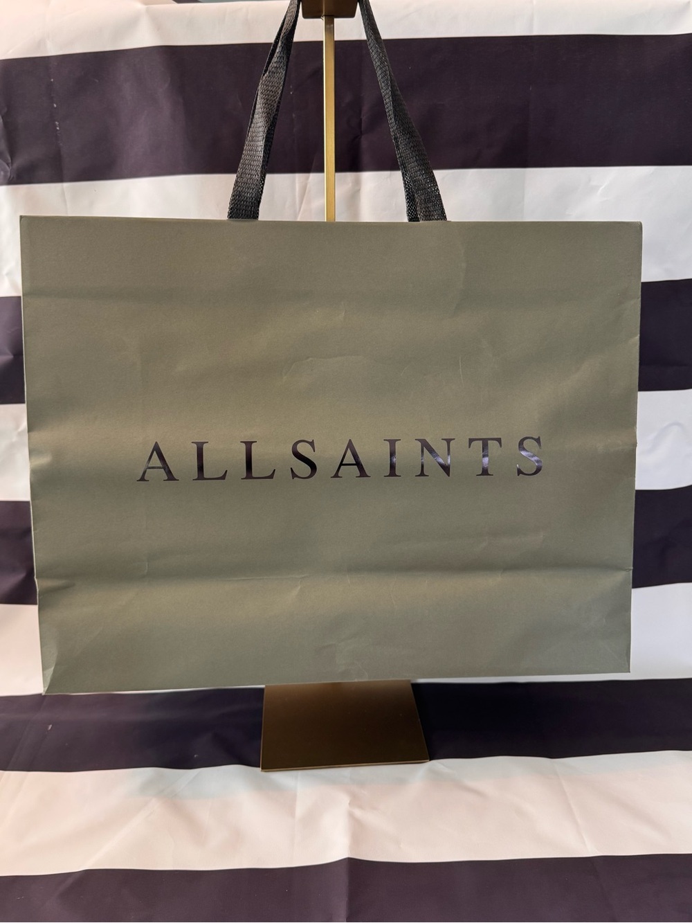 AllSaints Olive Green Shopping Tote Bag with Black Handles